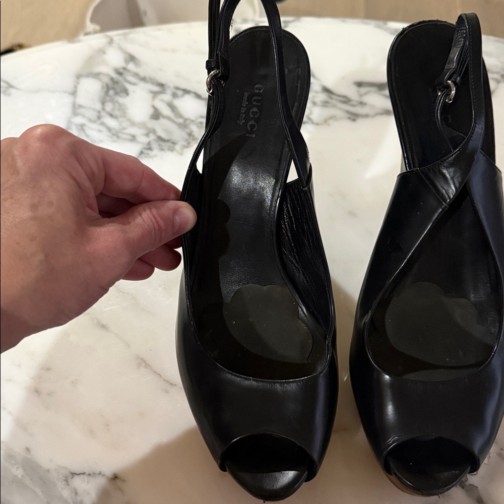 Gucci Black Leather Slingback Heels